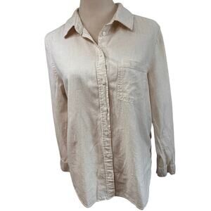 H&M Linen Cotton Button Front Shirt Small Neutral Beige Minimalist Coastal Beach
